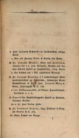 Verzeichniß der im Monate September 1836 zur Ausstellung böhmischer Gewerbsprodukte eingelangten Gegenstände