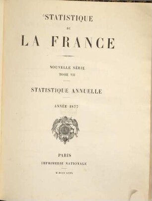 Statistique de la France. Statistique annuelle. 7. 1877 (1880)