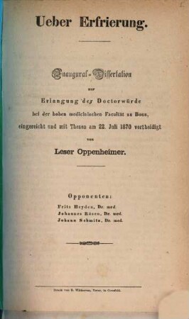 Ueber Erfrierung : Inaug. Diss.