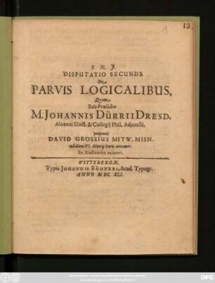 Disputatio Secunda De Parvis Logicalibus