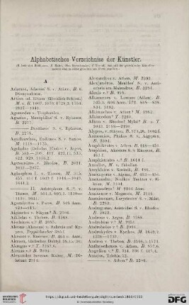 Alphabetisches Verzeichniss der Künstler