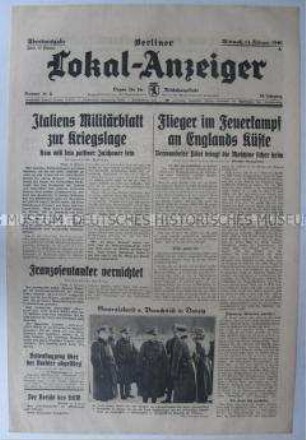 Tageszeitung "Berliner Lokal-Anzeiger" u.a. zum Luftkrieg gegen Großbritannien