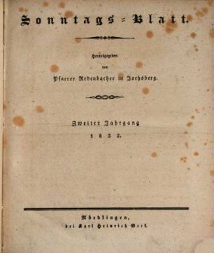 Sonntagsblatt. 1832 = Jg. 2