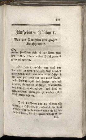 Fünfzehnter Abschnitt. Von den Partheien und großen Detaschements.