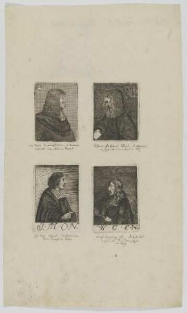 Bildnisse des Johann Sigismund Schwingsherlein, des Johann Gottfried Spieß, des Johann Michael Omeis und des Wolfgang Christoph Ehr