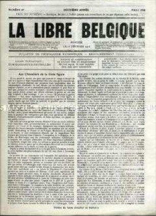 Illegale Wochenzeitung aus dem besetzten Belgien "La Libre Belgique" u.a. über die Perspektiven für den flämischen Teil Belgiens.