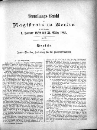 No. IX. Bericht der Armen-Direction, Abtheilung für die Waisenverwaltung