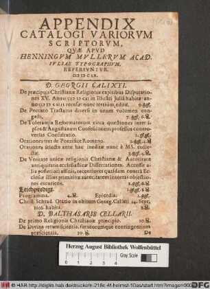 Appendix Catalogi Variorum Scriptorum, Quae Apud Henningum Mullerum Acad. Iuliae Typographum. Reperiuntur : MDCLX.
