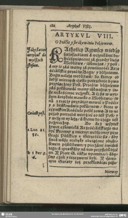 Artykul VIII. O Pośćie y brakowaniu Pokarmow