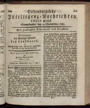 XXXIX. Stück. Sonnabends: den 29. September, 1787.