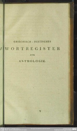 Griechisch-Deutsches Wortregister zur Anthologie