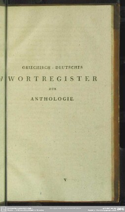 Griechisch-Deutsches Wortregister zur Anthologie
