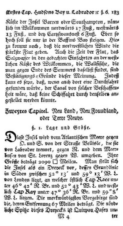 Zweytes Capitel - Neu Land, New Foundland, oder Terre Neuve.