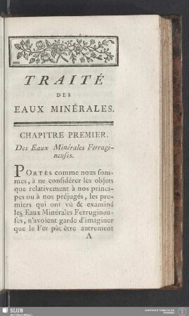 Chapitre Premier. Des Eaux Minérales Ferrugineuses