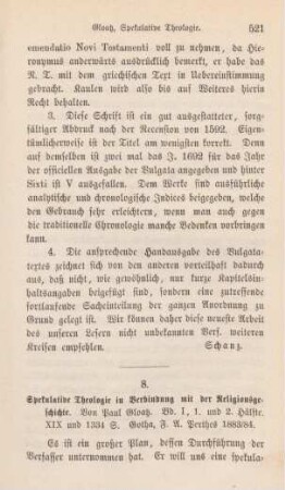 521-524 [Rezension] Gloatz, Paul, Spekulative Theologie in Verbindung mit der Religions-Geschichte