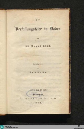 Die Verfassungsfeier in Baden am 22. August 1843