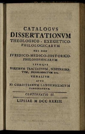 Continuatio II. Lipsiae M DCC XXXIII.