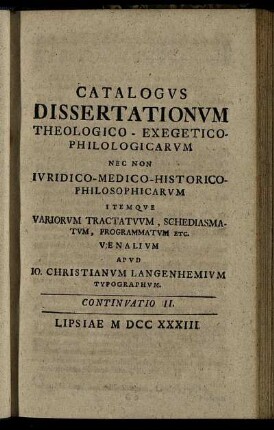 Continuatio II. Lipsiae M DCC XXXIII.