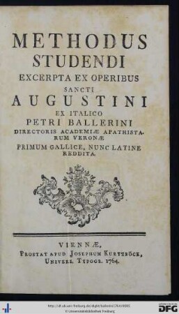 Methodus Studendi Excerpta Ex Operibus Sancti Augustini