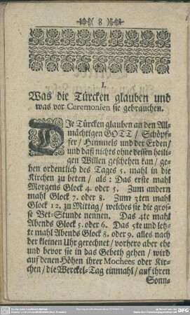 I. Was die Türcken glauben und was vor Ceremonien sie gebrauchen