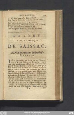 Lettre A Mr. Le Marquis De Saissac, Au Nom de Madame la Duchesse Mazarin.