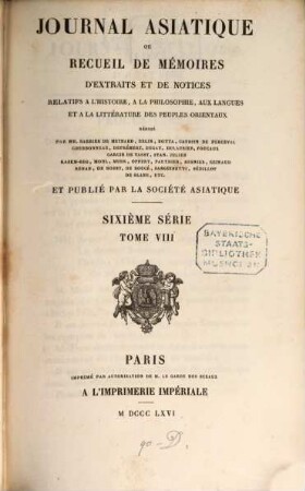 Journal asiatique : périodique semestriel. 8. 1866