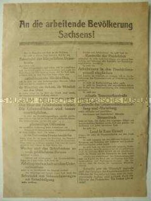Wahlflugblatt der Unabhängigen Sozialdemokratischen Partei und der Kommunistischen Partei zur Landtagswahl in Sachsen 1922