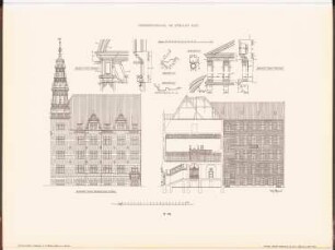 Handwerkerschule am Stralauer Platz, Berlin: Ansicht vom Stralauer Platz, Schnitt, Details (aus: Neubauten der Stadt Berlin, Bd. III, 1904)