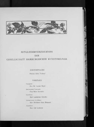 Mitgliederverzeichnis der Gesellschaft Hamburgischer Kunstfreunde