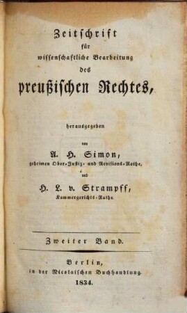 Zeitschrift für wissenschaftliche Bearbeitung des preußischen Rechtes. 2. 1834