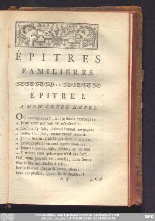 Épitre I. A Mon Frere Henri.
