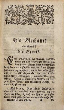 Anfangsgründe der angewandten Mathematik, 1. Mechanische und Optische Wissenschaften