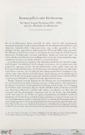 Beamtenpflicht oder Kirchentreue: Bernhard August Prestinari (1811-1893) und der "Badische Kirchenstreit"