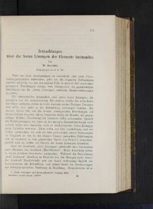 Betrachtungen über die festen Lösungen der Elemente ineinander.
