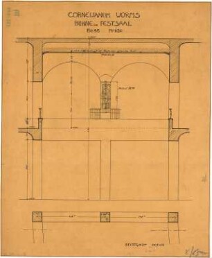 Fischer, Theodor; Worms; Cornelianum - Bühne im Festsaal (Grundriss, Schnitt)