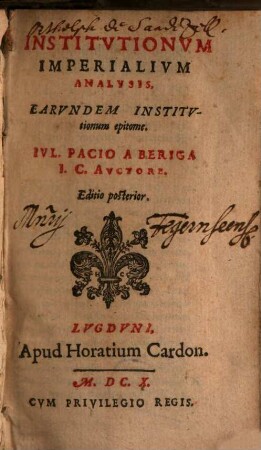 Institutionum Imperialium Analysis earundem institutionum Epitome