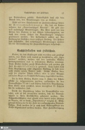 Nachhilfeklassen und Hilfsschule
