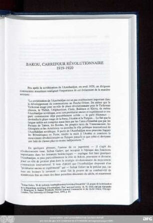 Bakou, Carrefour Révolutionnaire 1919-1920