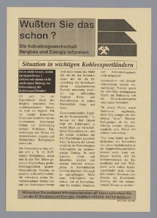 "Situation in wichtigen Kohleexportländern"