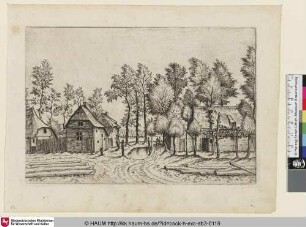 [Village Street, trunks in the foreground; Dorfstraße mit Baumstämmen im Vordergrund]