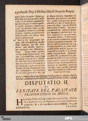 Disputatio II. De Veritate Vel Falsitate Propositionum In Specie.