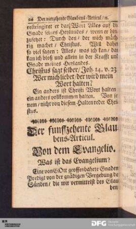 Der funffzehente Glaubens-Articul. Von dem Evangelio.
