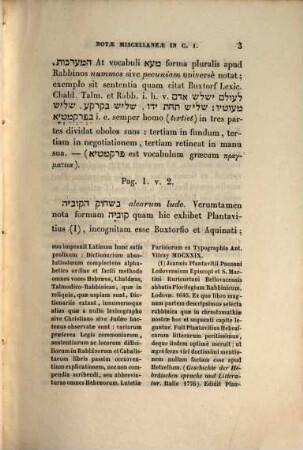 Chrestomathia Rabbinica et Chaldaica : cum notis grammaticis, historicis, theologicis, glossario et lexico abbreviaturarum, quae in Hebraeorum scriptis passim occurrunt, 2,1. Notas miscellaneas complectens. Pars prior, notae in selecta Rabbinica