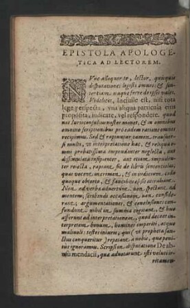 Epistola apologetica ad lectorem.