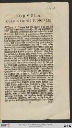 Formula Obligationis Judicialis : [Heydelberg den 22sten Januarii 1773]