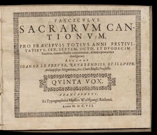 Fasciculus sacrarum cantionum... Quinta Vox