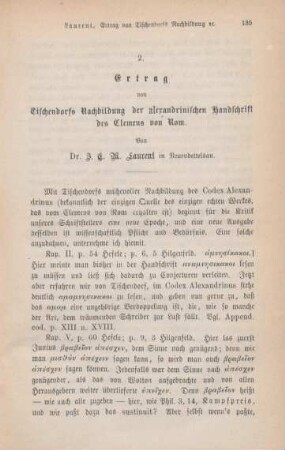 135-146 Ertrag von Tischendorfs Nachbildung der alexandrinischen Handschrift des Clemens von Rom