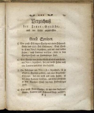 Verzeichniß der Feuer-Geräthe, und wo solche anzutreffen.