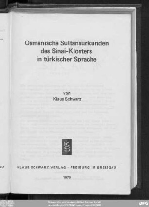 Osmanische Sultansurkunden des Sinai-Klosters in türkischer Sprache