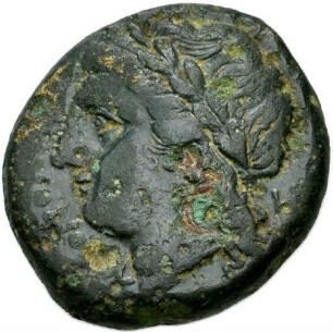Bronzemünze aus Neapolis (Kampanien) mit Darstellung des Apollon